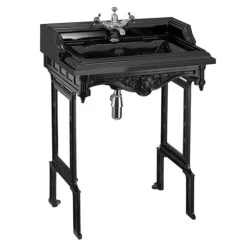 Burlington Jet Black Classic 65cm Basin & Black Aluminium Basin Stand