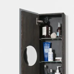 800mm Slimline Mirror Cabinet Dark Oak -Shower Essence m800do d2