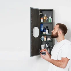 800mm Slimline Mirror Cabinet Dark Oak