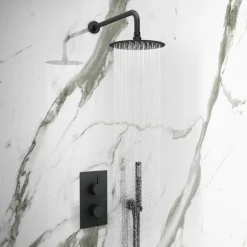 Arezzo Round Modern Twin Concealed Shower Valve With Diverter - Matt Black -Shower Essence mbrdsvdnwd1