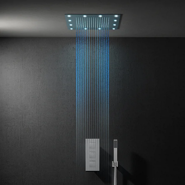 Milan 400mm LED Square Shower Package With Concealed Valve + Handset 4 Milan 400mm LED Square Shower Package With Concealed Valve + Handset - Image 2