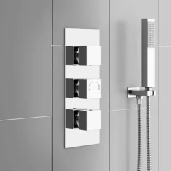 Milan Square Shower Package Incl. Flat Fixed Head + Handset -Shower Essence milansquareshowerpackageincflatfixedheadhandsetdetail2