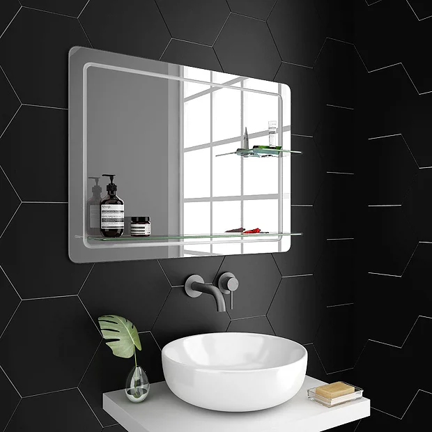 Trafalgar 800 X 600mm Rectangular Bevelled Bathroom Mirror With 2 X Glass Shelves 4 Trafalgar 800 X 600mm Rectangular Bevelled Bathroom Mirror With 2 X Glass Shelves - Image 2