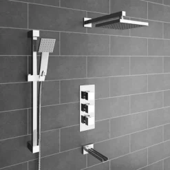 Milan Triple Square Concealed Thermostatic Shower Valve With Diverter - Chrome -Shower Essence misvcd02 n d4