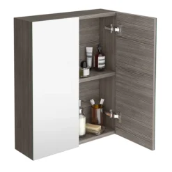 Brooklyn 600mm Grey Avola Bathroom Mirror Cabinet - 2 Door -Shower Essence mod523 d1