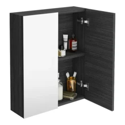 Brooklyn 600mm Black Bathroom Mirror Cabinet - 2 Door -Shower Essence mod623 d2