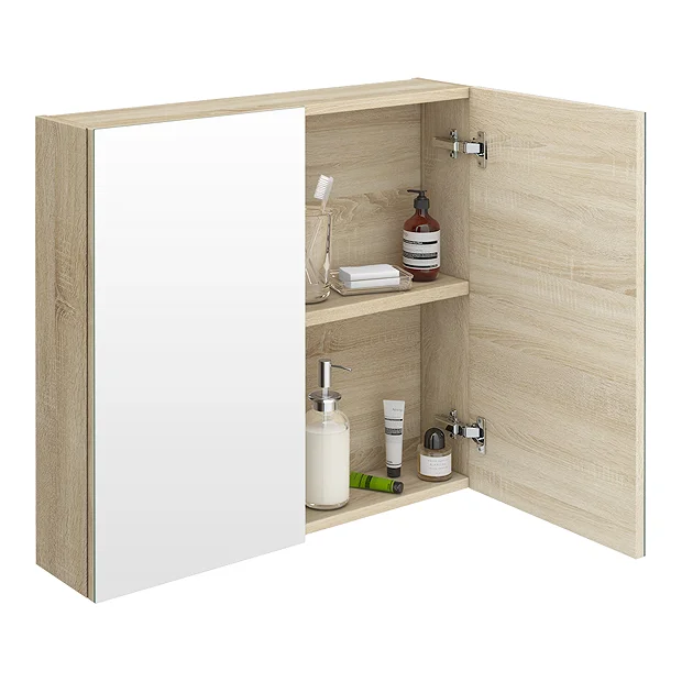 Brooklyn 800mm Natural Oak Bathroom Mirror Cabinet - 2 Door 3 Brooklyn 800mm Natural Oak Bathroom Mirror Cabinet - 2 Door