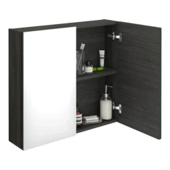 Brooklyn 800mm Hacienda Black Bathroom Mirror Cabinet - 2 Door