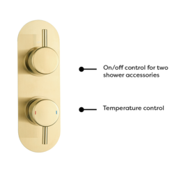 Arezzo Brushed Brass Round Thermostatic Shower Pack With Head + Handset (Oval Backplate) -Shower Essence rd4bbpkr d3