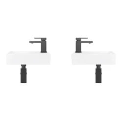 Rondo Double Wall Hung Basin Package With Matt Black Square Taps + Bottle Traps -Shower Essence rdmbpkd1