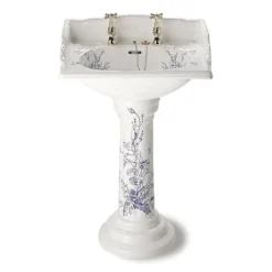 Silverdale Victorian Blue Garden Pattern 635mm Wide Basin With Full Pedestal -Shower Essence silverdalevictorianbluegardenpattern635mmwidebasinwithfullpedestald2