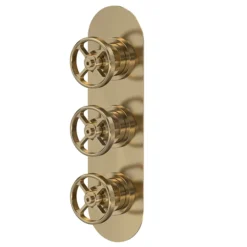 Hudson Reed Revolution Industrial Triple Concealed Thermostatic Shower Valve - Brushed Brass