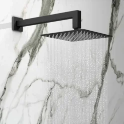 Arezzo Matt Black Square Shower Package (inc. Valve, 200 X 200 Square Head And 90-Degree Bend Arm) -Shower Essence sq4blkpk n detail1