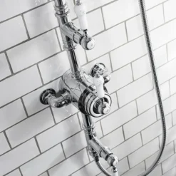 Burlington Stour Thermostatic Exposed Two Outlet Shower Valve, Rigid Riser, Hose & Handset With Fixed Shower Head