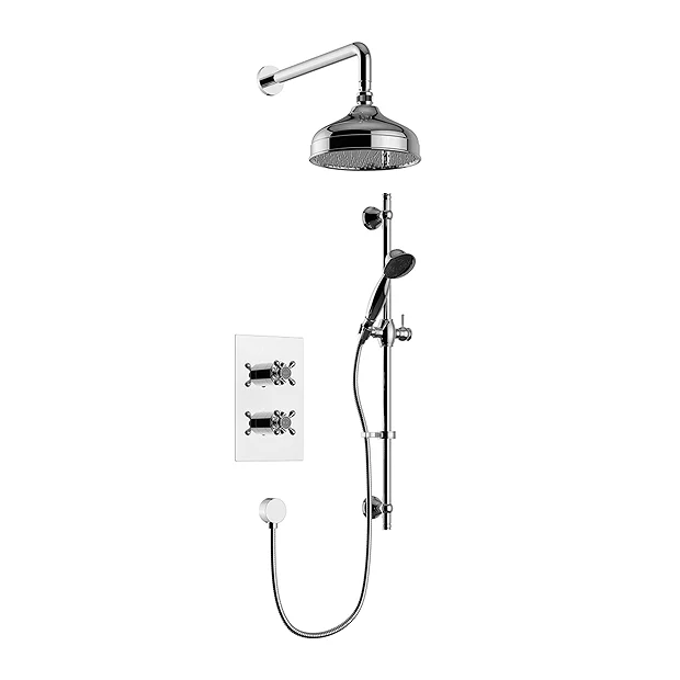Heritage Trinity Concealed Valve With 8" Fixed Head & Adjustable Riser - Chrome 3 Heritage Trinity Concealed Valve With 8" Fixed Head & Adjustable Riser - Chrome