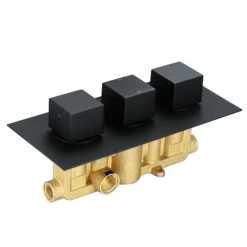 Arezzo Square Modern Triple Concealed Shower Valve - Matt Black -Shower Essence stsvblk d1