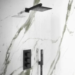 Arezzo Square Modern Triple Concealed Shower Valve - Matt Black -Shower Essence stsvblk d2