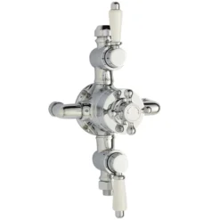 Nuie Traditional Exposed Thermostatic Triple Shower Valve Inc. Riser, 4" Rose & Slide Rail Kit -Shower Essence traditionalexposedthermostatictripleshowervalvetexsvrkitd1