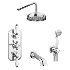 Trafalgar Traditional Shower Package With Fixed Head, Handset + Bath Spout -Shower Essence tradpk02 d2
