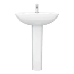 Venice Modern Short Projection Basin & Pedestal (550mm Wide - 1 Tap Hole) -Shower Essence v550bp d2