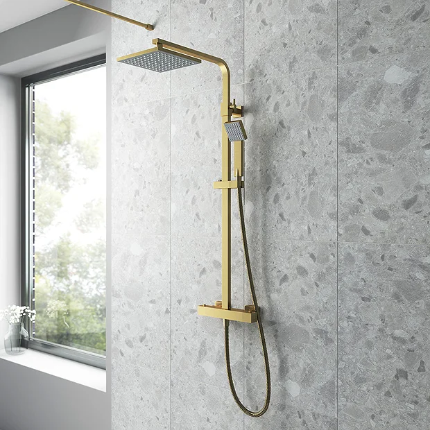 Venice Cubo Brushed Brass Modern Thermostatic Shower 4 Venice Cubo Brushed Brass Modern Thermostatic Shower - Image 2