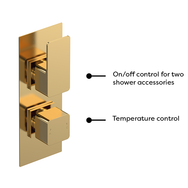 Venice Cubo Twin Thermostatic Shower Valve With Diverter - Brushed Brass 3 Venice Cubo Twin Thermostatic Shower Valve With Diverter - Brushed Brass