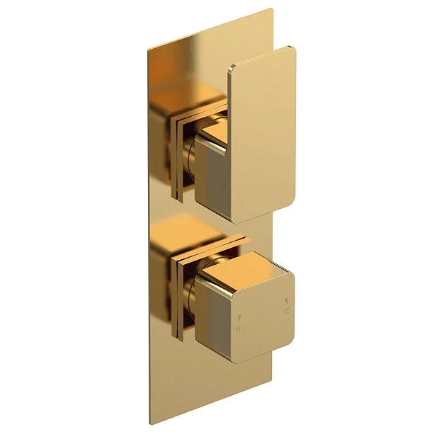 Venice Cubo Twin Thermostatic Shower Valve With Diverter - Brushed Brass 4 Venice Cubo Twin Thermostatic Shower Valve With Diverter - Brushed Brass - Image 2