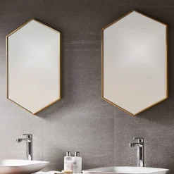 Venice Brushed Brass 500 X 750mm Hexagonal Mirror -Shower Essence venhxbra d2