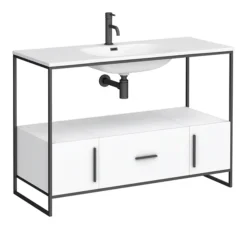 Venice 1200 Black Frame Basin Washstand Incl. Solid Stone Basin -Shower Essence vmw12ws1d2cd1