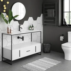 Venice 1200 Black Frame Basin Washstand Incl. Solid Stone Basin -Shower Essence vws12 n d2