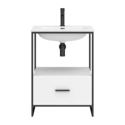 Venice 600 Black Frame Basin Washstand Incl. Solid Stone Basin -Shower Essence vws6 d4