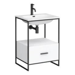 Venice 600 Black Frame Basin Washstand Incl. Solid Stone Basin -Shower Essence vws6 n d1