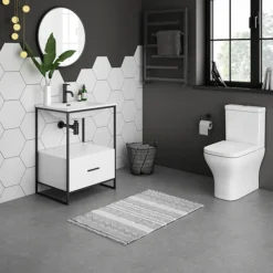 Venice 600 Black Frame Basin Washstand Incl. Solid Stone Basin -Shower Essence vws6 n d2